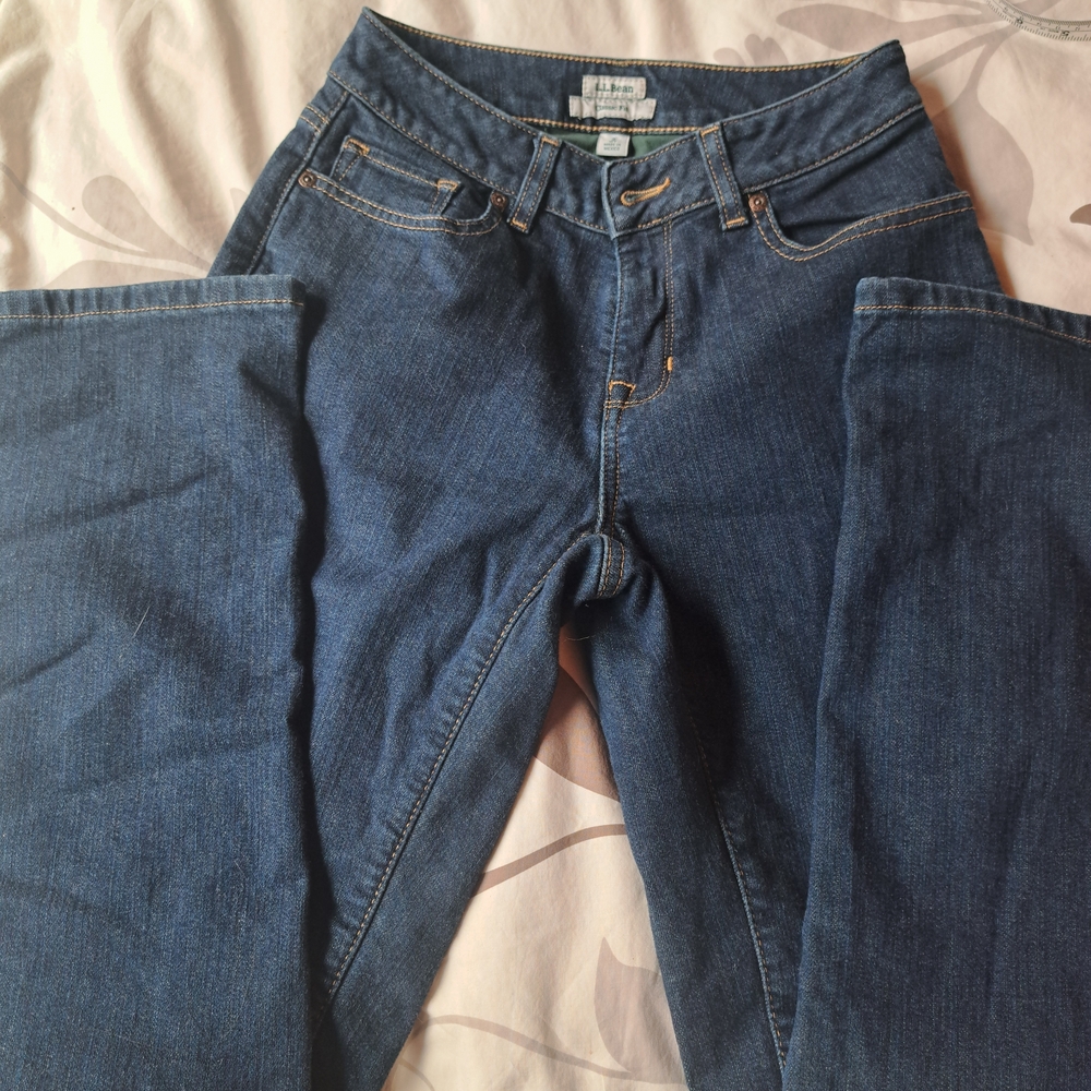 L.L. Bean Women's Dark Blue Denim Jeans, Insulated Flannel